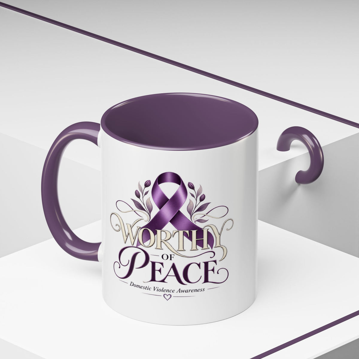 Worth of Peace Accent Coffee Mug — Domestic Violence Awareness Ribbon (11/15oz)