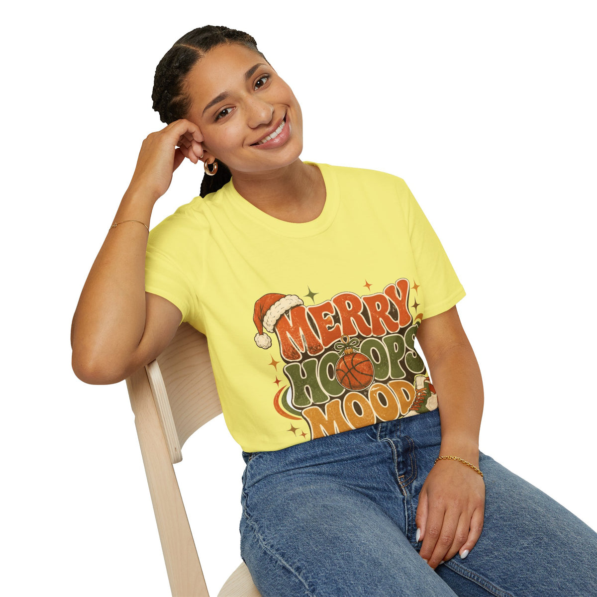 Merry Hoops Mood T-Shirt — Retro Holiday Basketball Christmas Tee