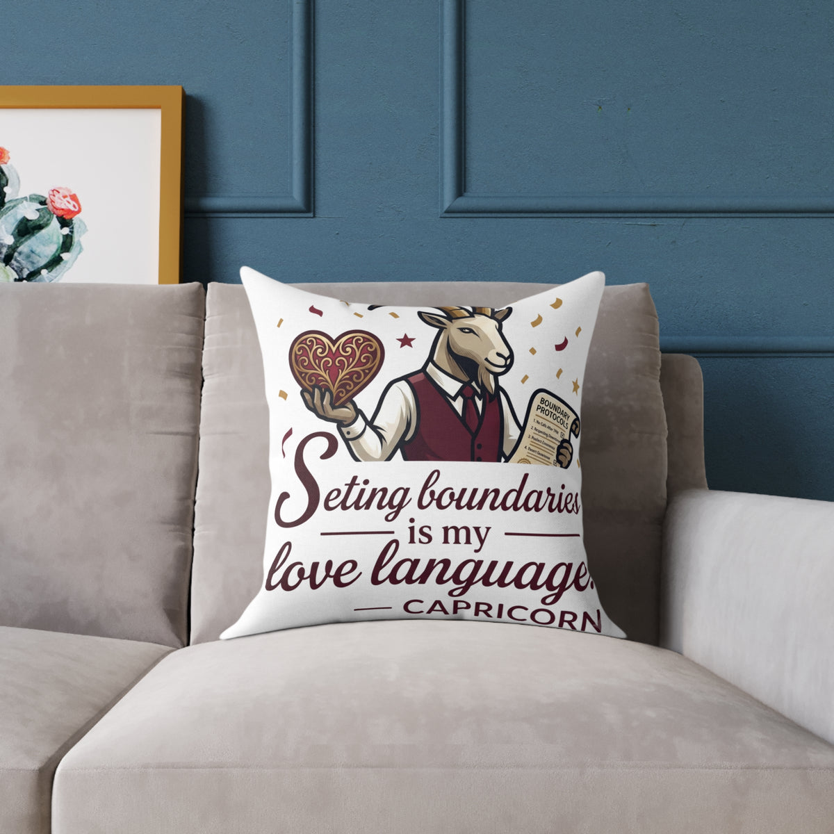 Capricorn Pillow – "Setting Boundaries Is My Love Language" Zodiac Décor