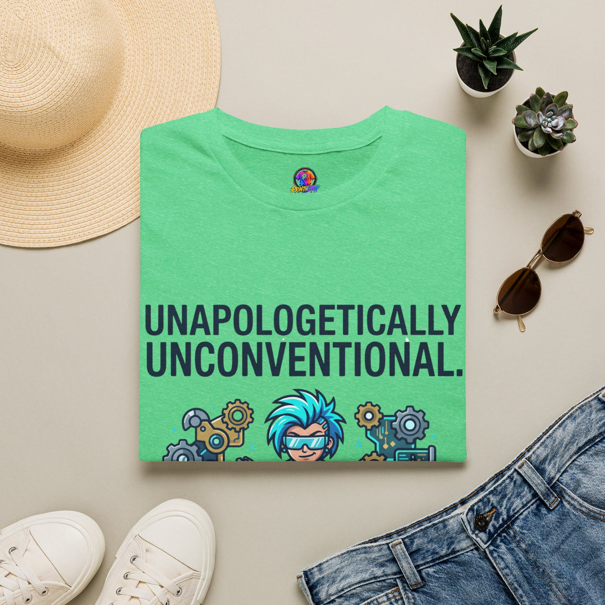 Unapologetically Unconventional T-Shirt — Quirky Steampunk Inventor Graphic Tee