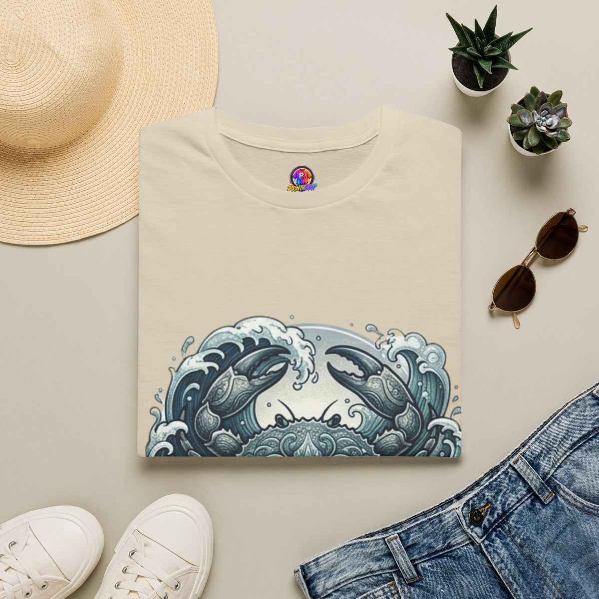 Crab and Waves Graphic T-Shirt — Coastal Oceanic Nautical Tee