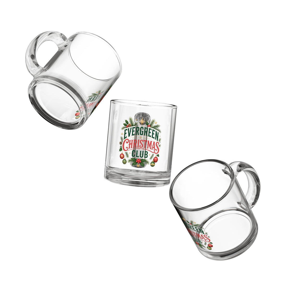 Christmas Glass Mug 10 oz Glass Mug — Evergreen Christmas Club 10oz Holiday Coffee Cup