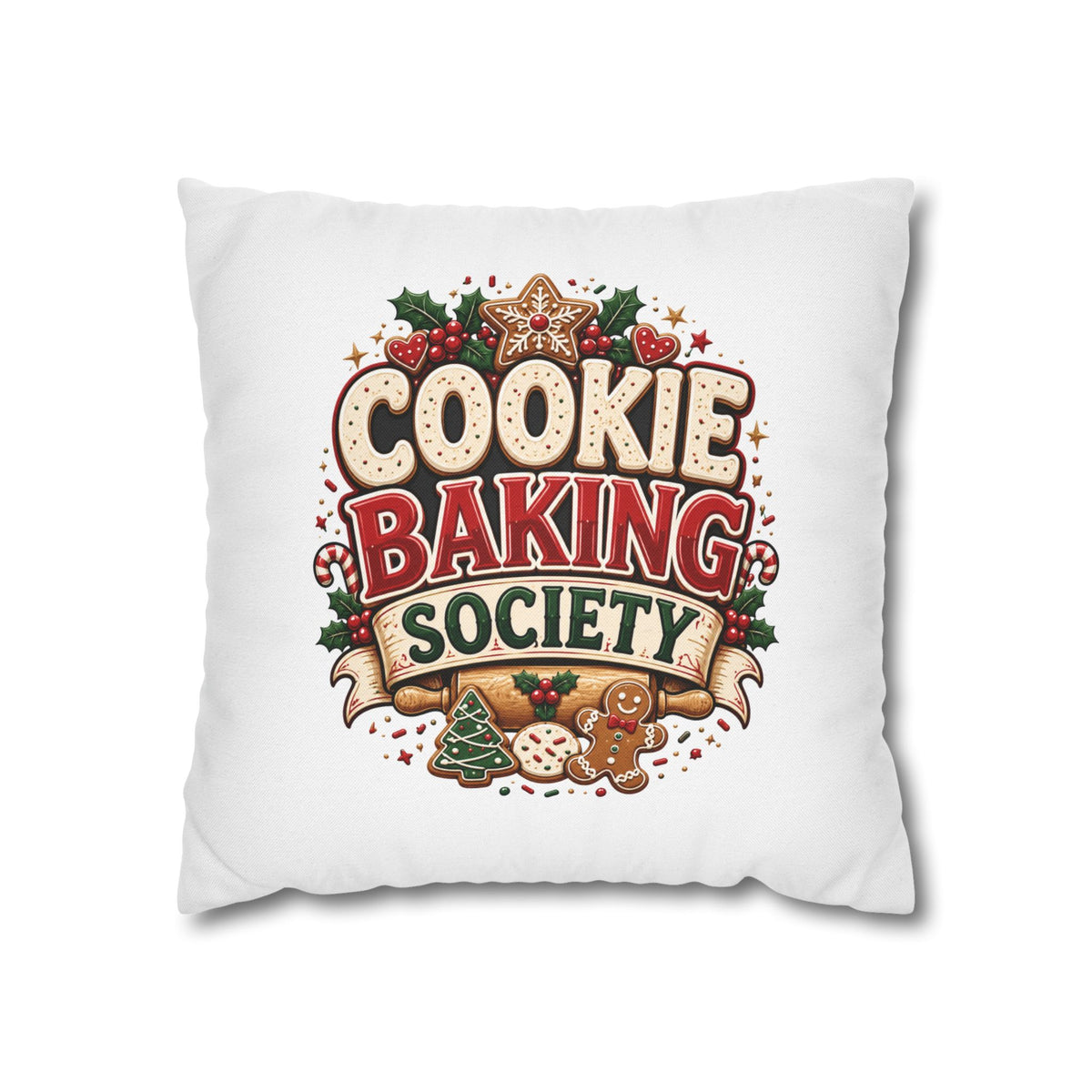Christmas Cookie Baking Society Pillowcase — Holiday Baking Decorative Throw Pillow Cover