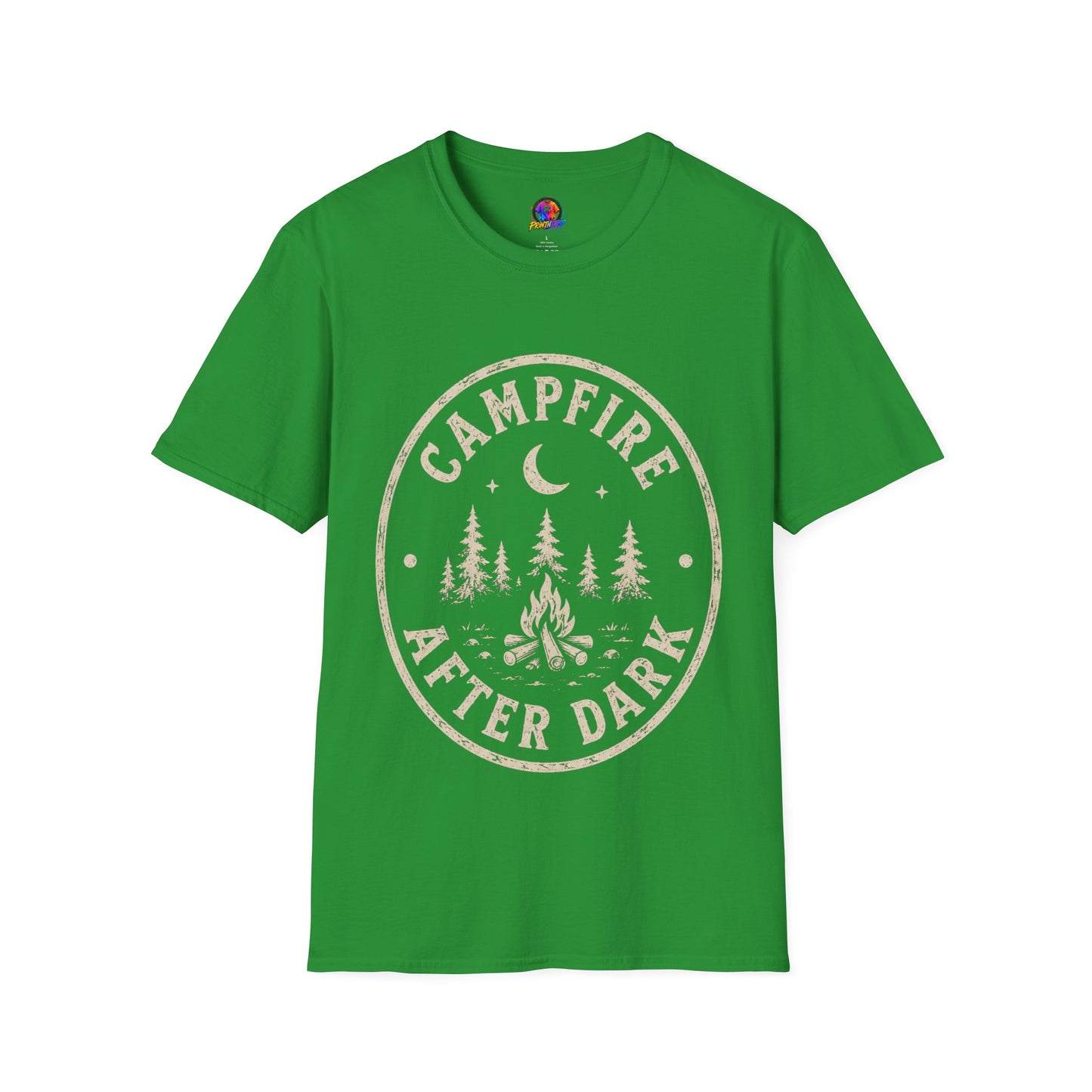 Campfire T-Shirt — 'Campfire After Dark' Vintage Moon & Trees Graphic