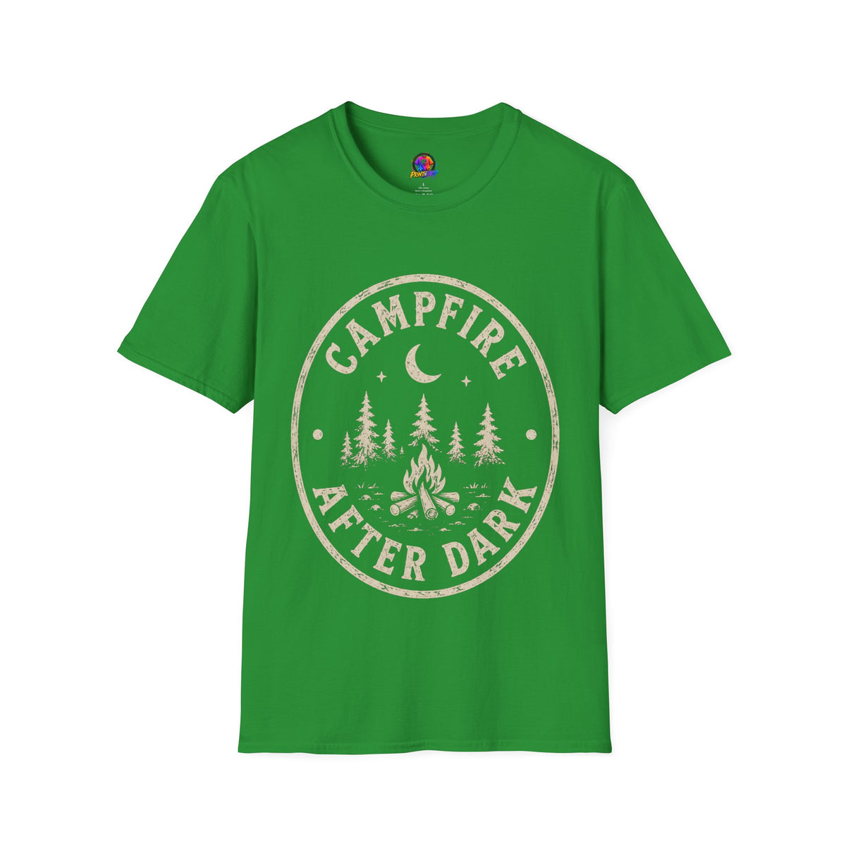 Campfire T-Shirt — 'Campfire After Dark' Vintage Moon & Trees Graphic
