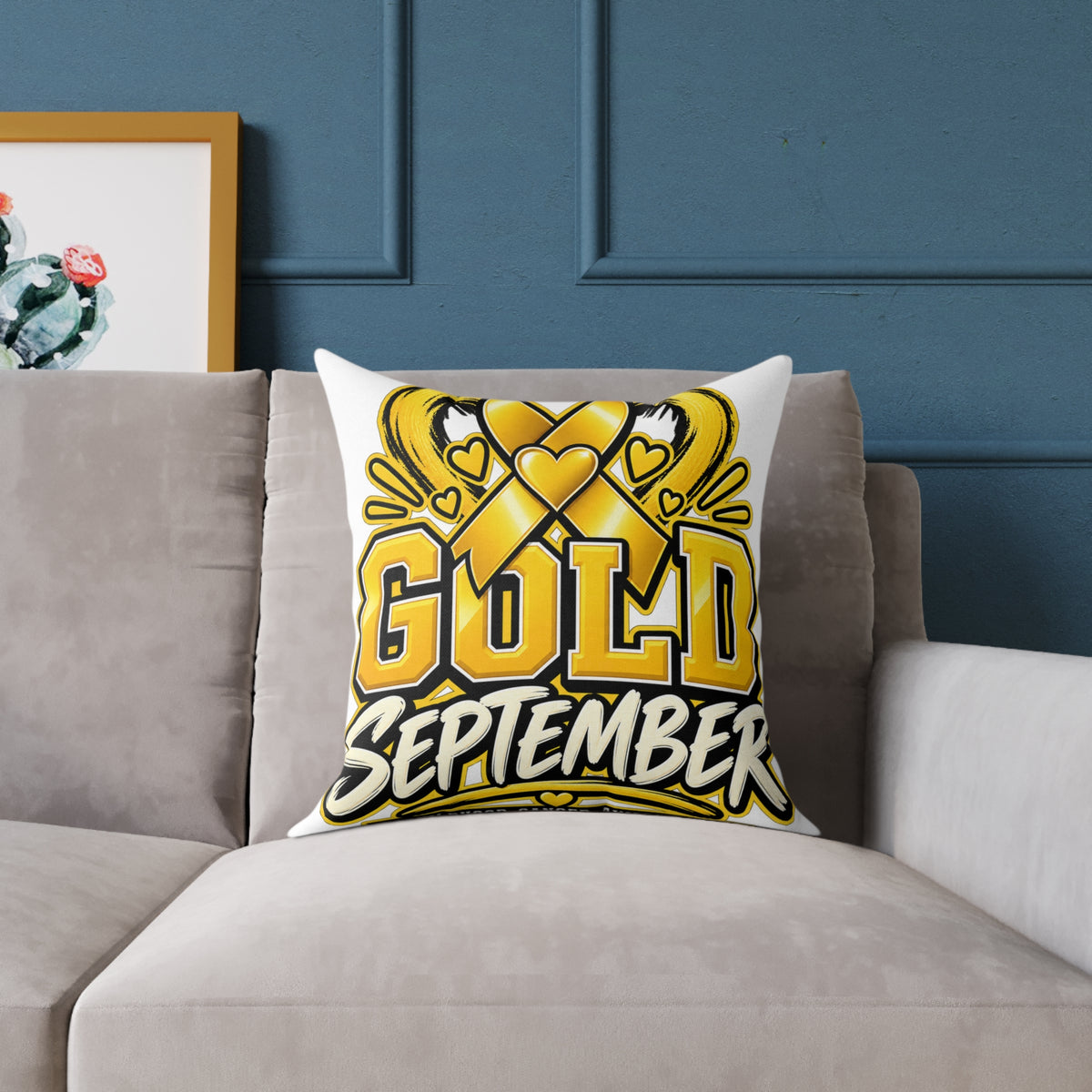 Gold September Pillow — Childhood Cancer Awareness Decorative Throw Pillow