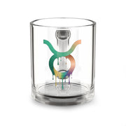 Taurus Zodiac Glass Mug — Colorful Dripping Bull Symbol, Astrology Coffee Cup (10 oz)
