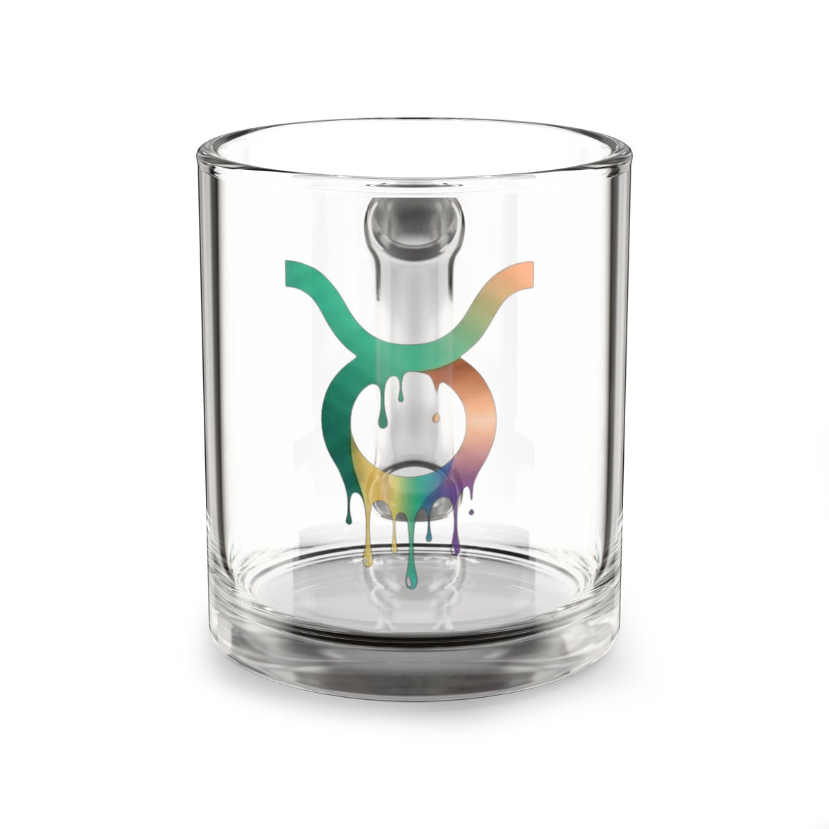 Taurus Zodiac Glass Mug — Colorful Dripping Bull Symbol, Astrology Coffee Cup (10 oz)
