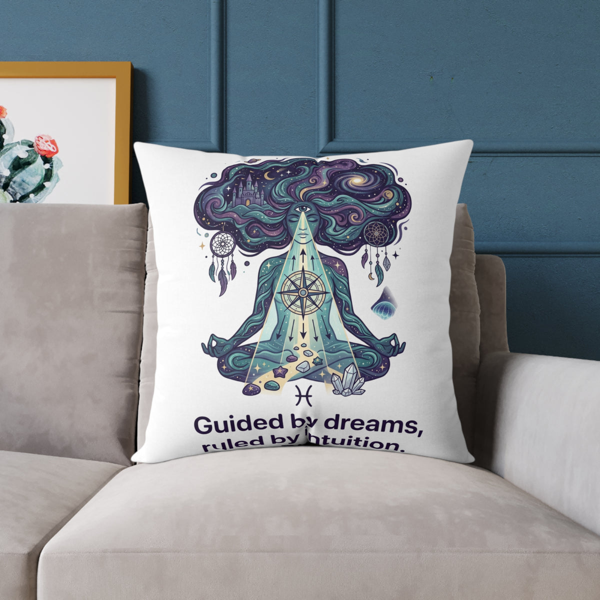 Pisces Zodiac Guided By Dreams Square Poly Canvas Pillow
