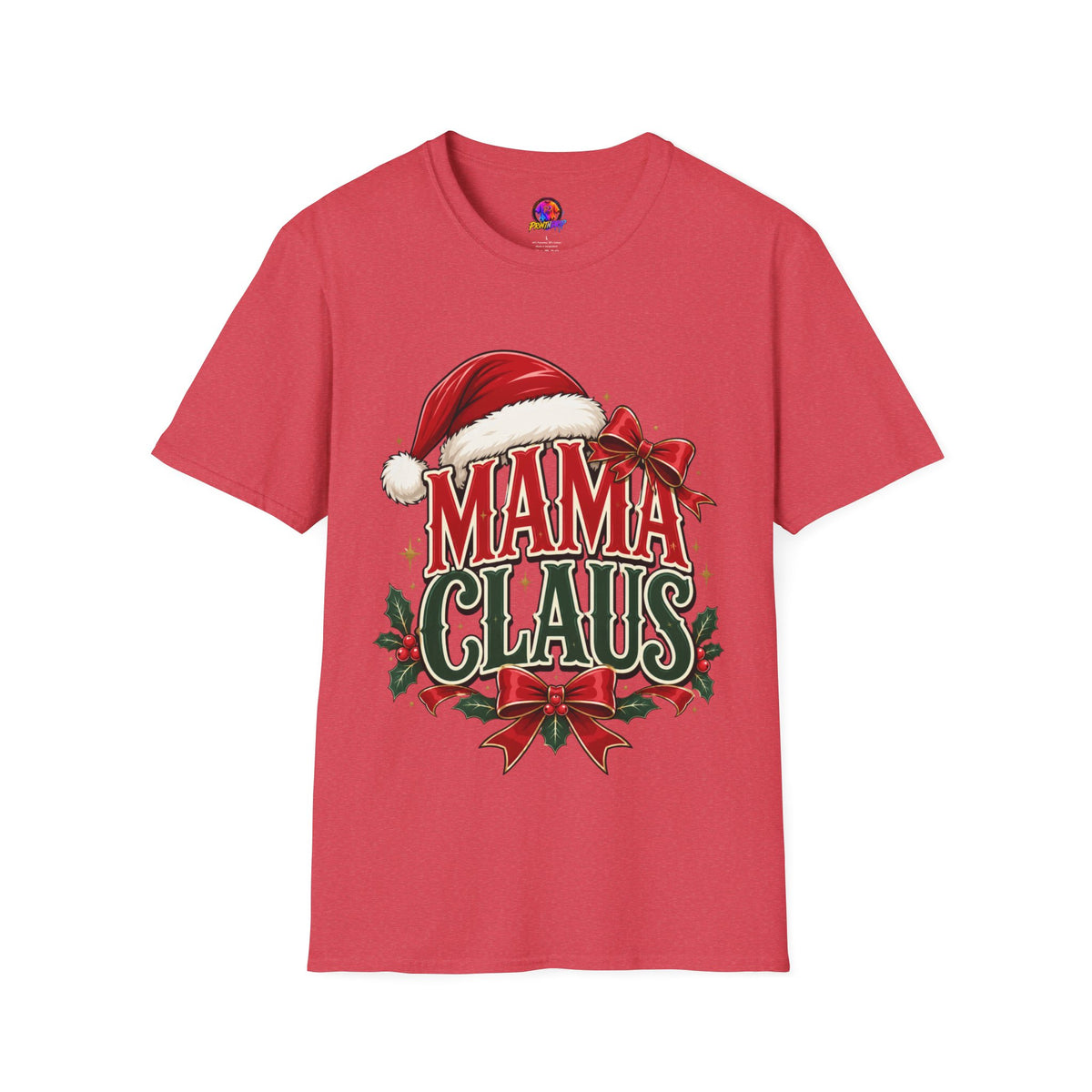 Mama Claus T-Shirt — Festive Christmas Mom Tee with Santa Hat & Bow