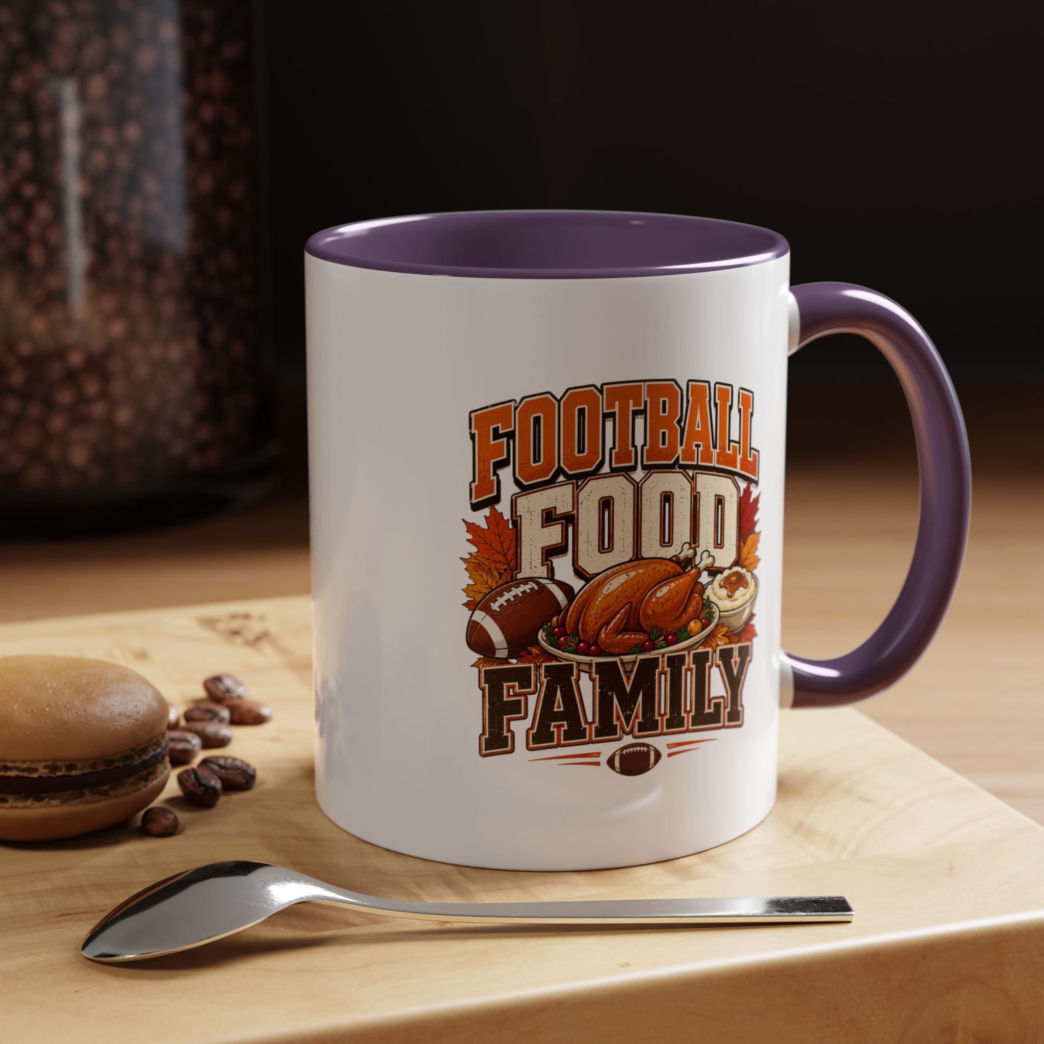 Thanksgiving Mug Football, Food & Family Coffee Mug — Thanksgiving Game Day Accent Mug