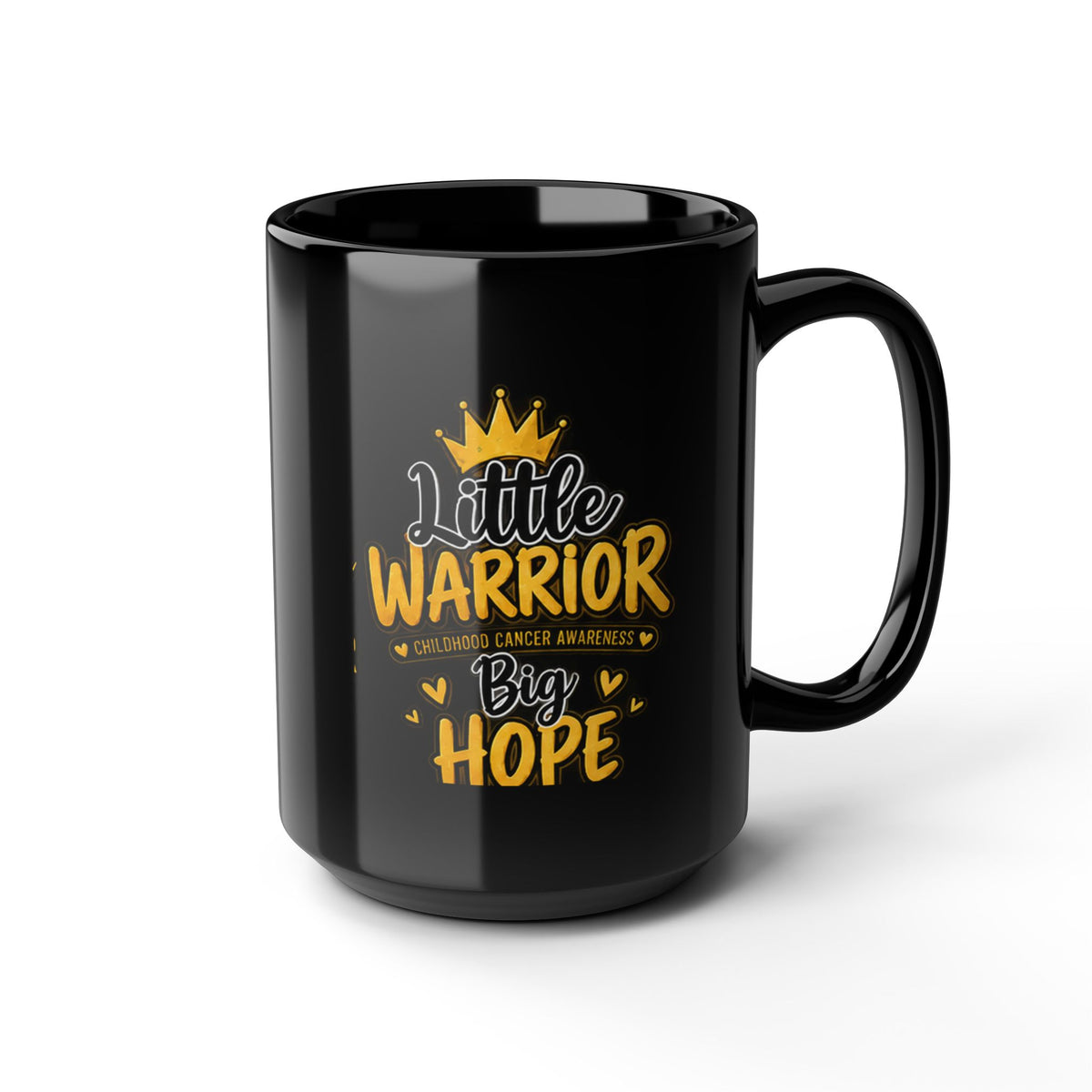 Childhood Cancer Awareness Black Mug — "Little Warrior Big Hope" 11oz/15oz