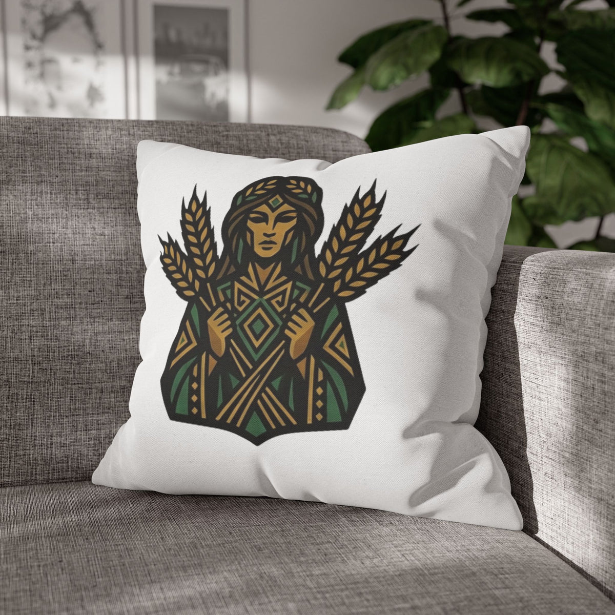 Virgo Harvest Goddess Pillowcase — Boho Wheat Decorative Throw Pillow