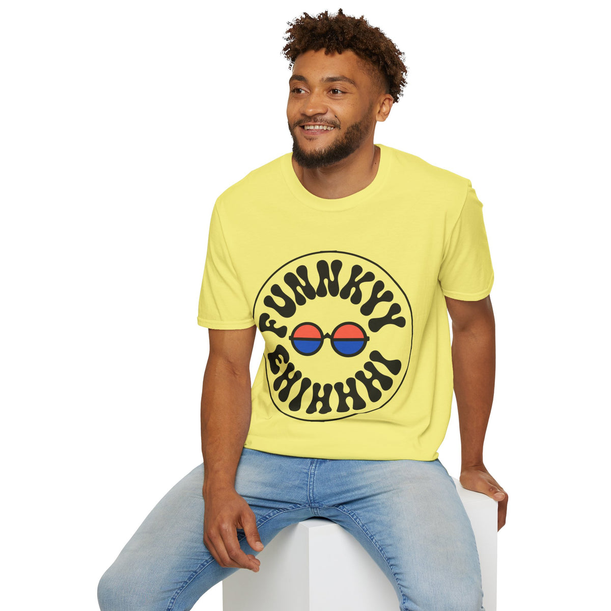 Funky Circle Graphic T-Shirt — Retro Smiley Sunglasses Tee - Trending Now - August 2026
