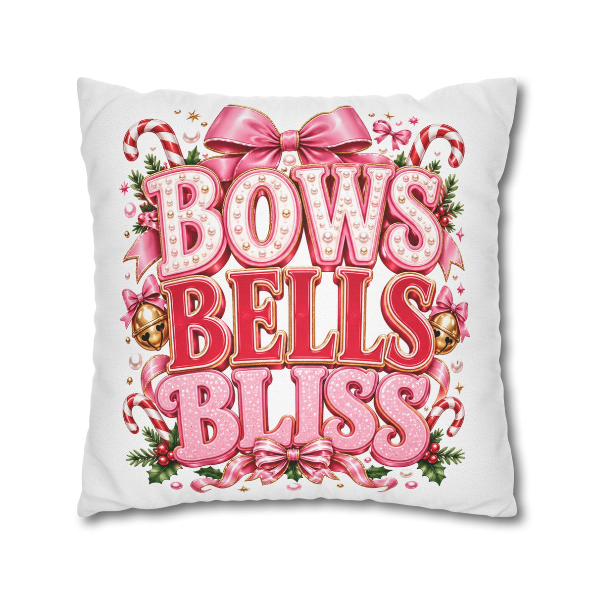 Bows Bells Bliss Decorative Throw Pillowcase Modern Day Christmas