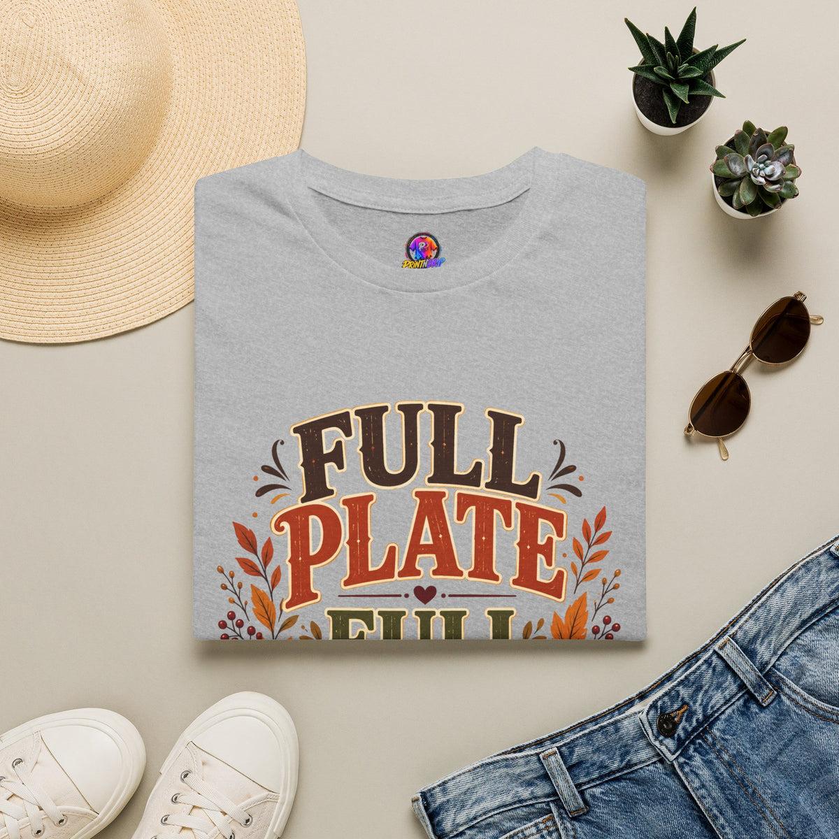 Thanksgiving T-Shirt - "Full Plate Full Heart" Fall Harvest Tee