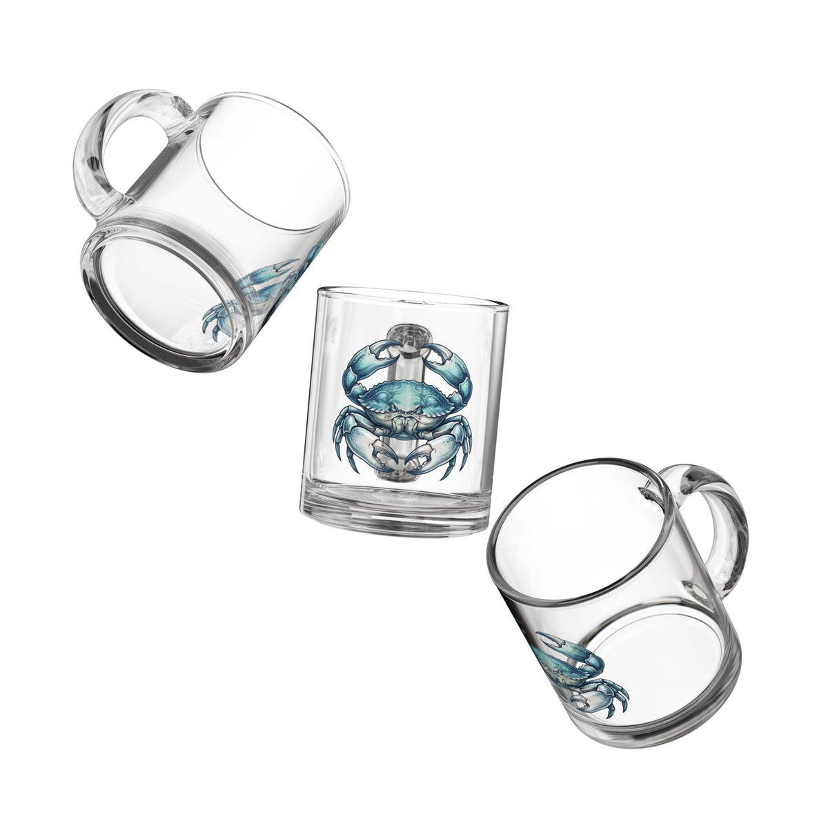 Cancer Blue Crab Glass Mug — 10oz Coastal Seafood Coffee Cup