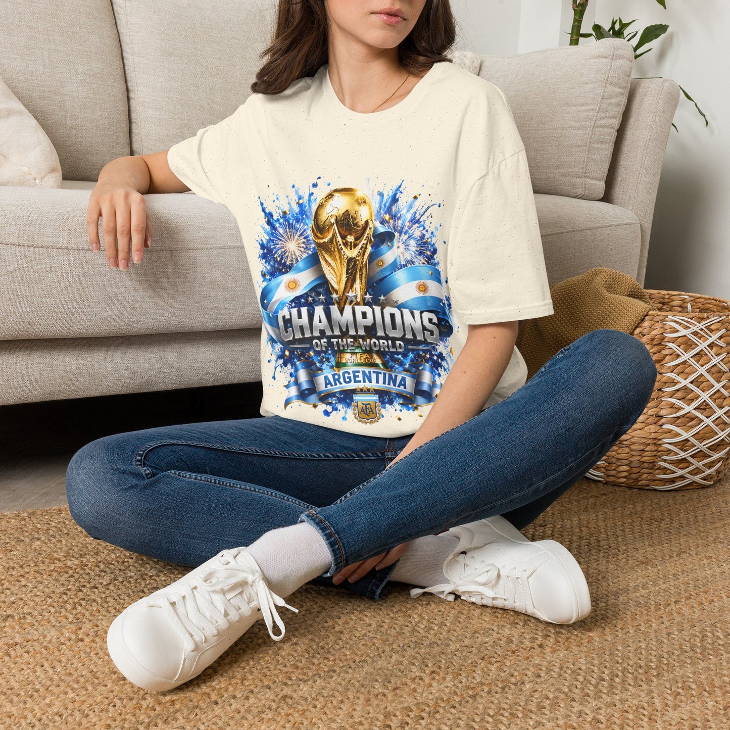 Argentina World Cup Champions T-Shirt — Gold Trophy Celebration Tee