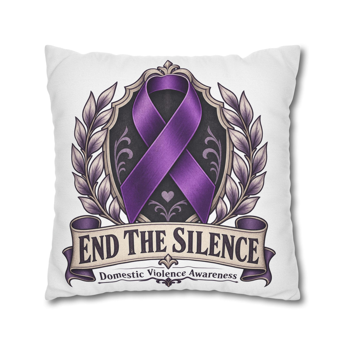 End The Silence Purple Ribbon Pillowcase — Domestic Violence Awareness Throw Pillow