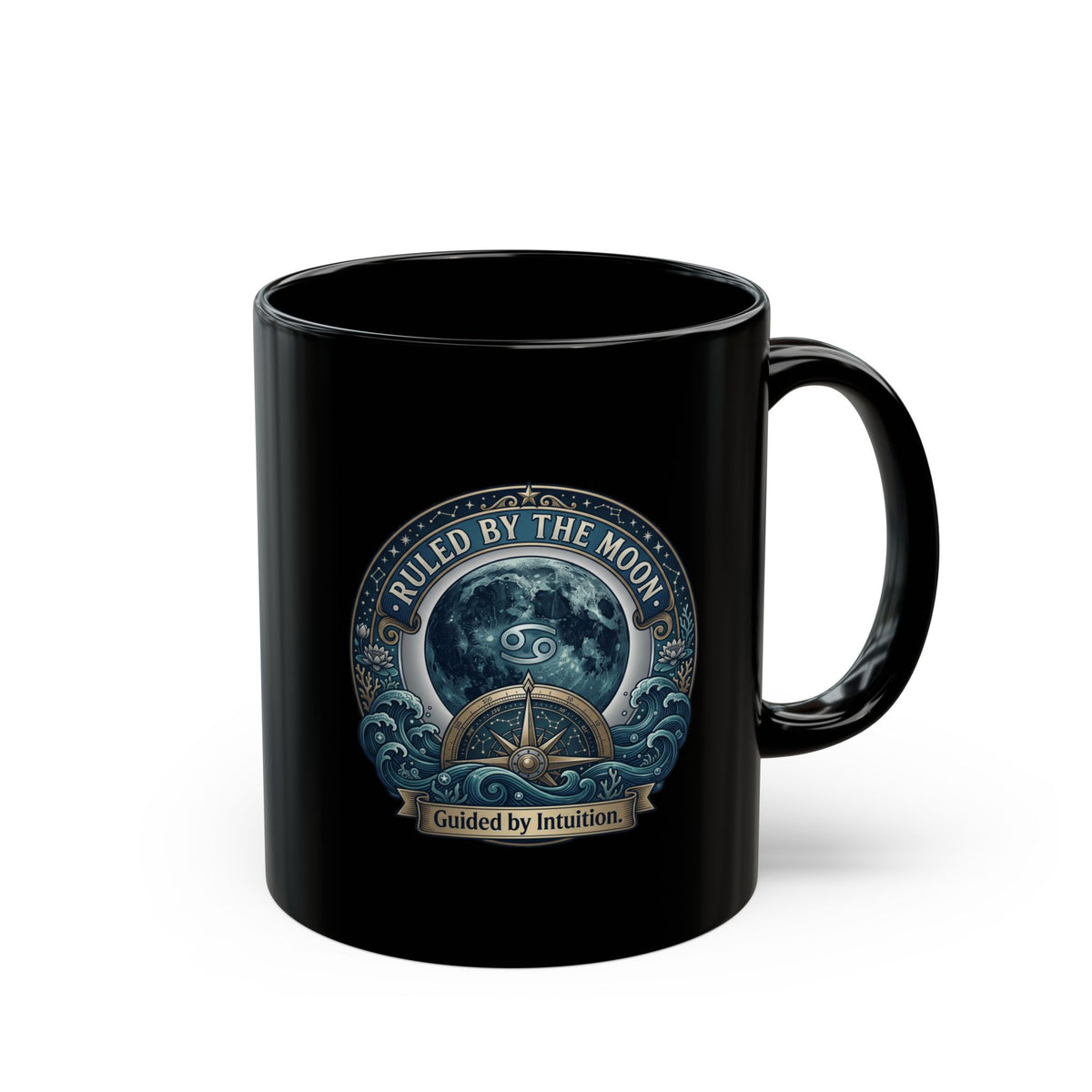Cancer Zodiac Ruled by the Moon Cancer Zodiac Coffee Mug — Guided by Intuition Black Mug