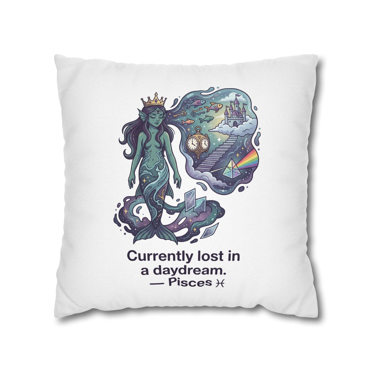Pisces Mermaid Pillowcase — "Currently Lost in a Daydream" Decorative Throw Pillow