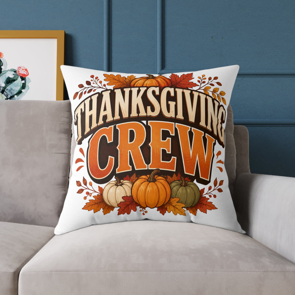 Thanksgiving Crew Throw Pillow — Fall Pumpkin Decorative Cushion