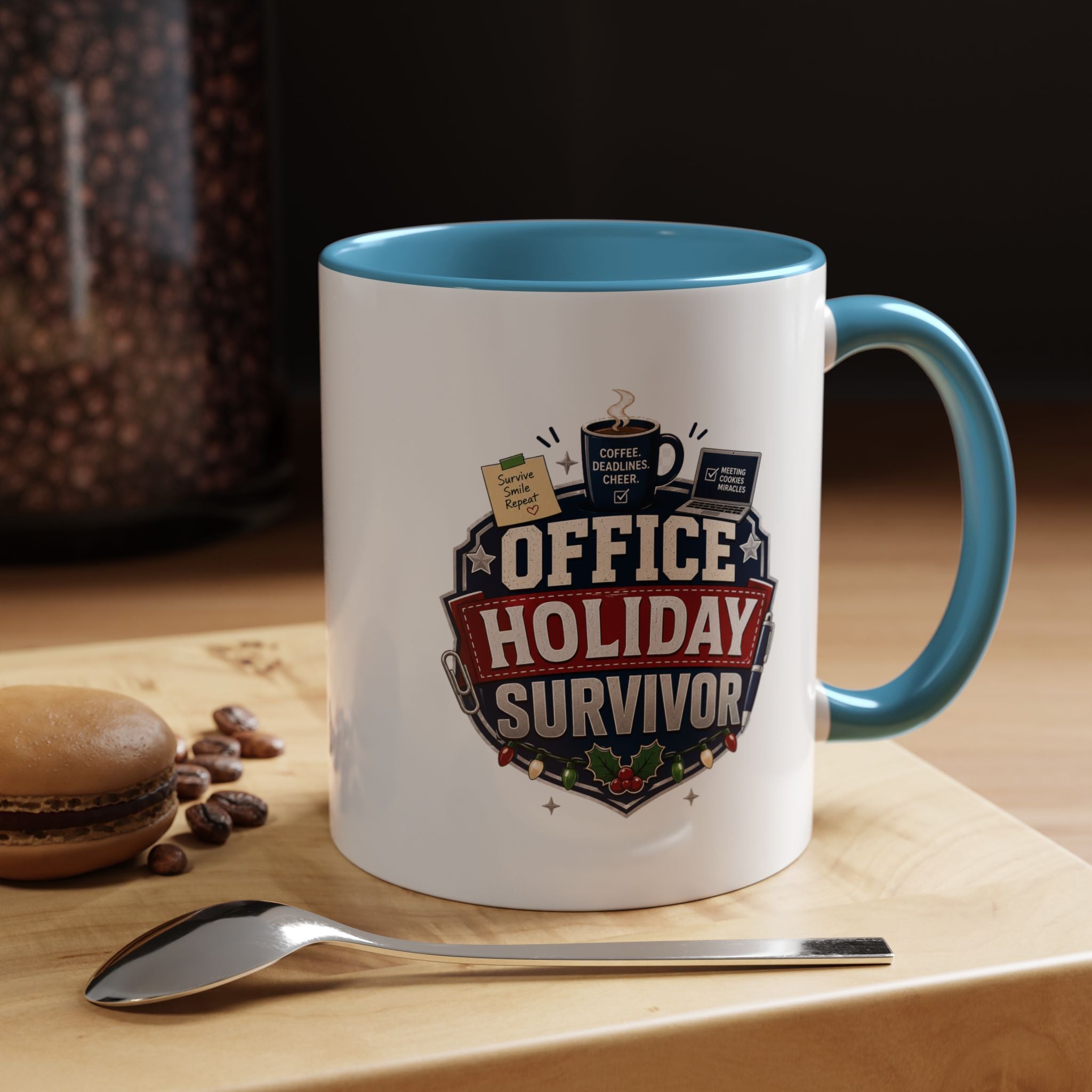 Modern Day Christmas Office Holiday Survivor Accent Coffee Mug – Funny Christmas Office Gift