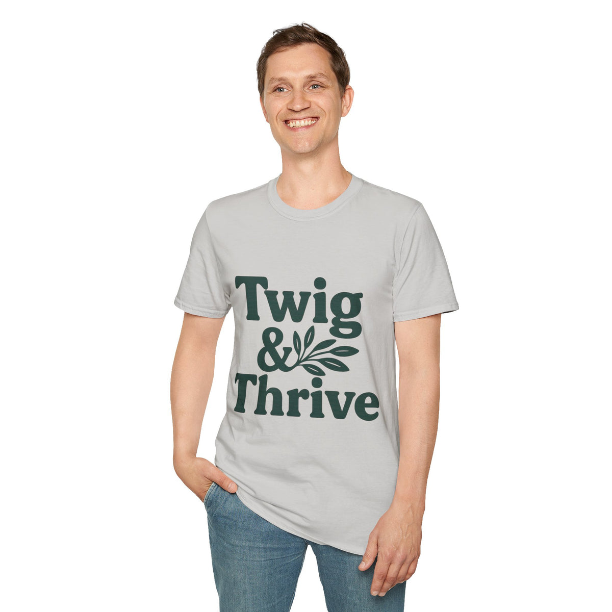 "Twig & Thrive" Minimalist Botanical Tee - Aesthetic Clean Plant Slogan White T-Shirt - Trending Now - September 2026