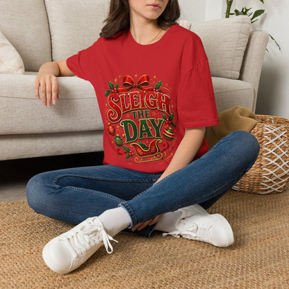 Christmas T-Shirt — "Sleigh the Day" Holiday Graphic Tee