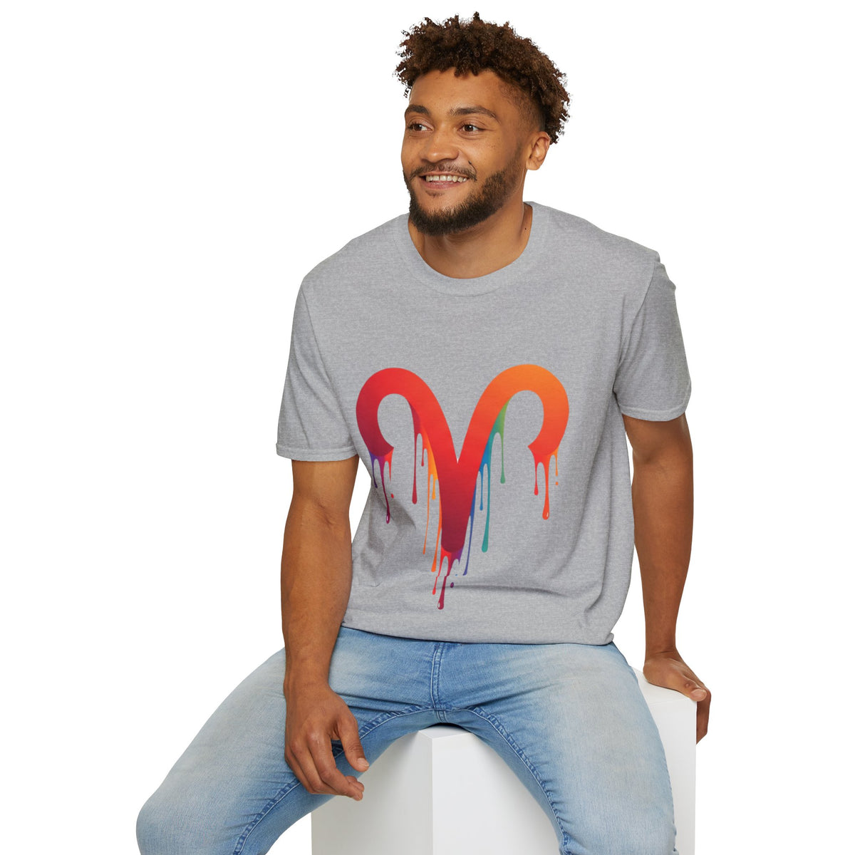 Aries Rainbow Drip T-Shirt — Colorful Dripping Zodiac Graphic Tee