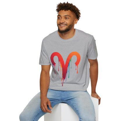 Aries Rainbow Drip T-Shirt — Colorful Dripping Zodiac Graphic Tee