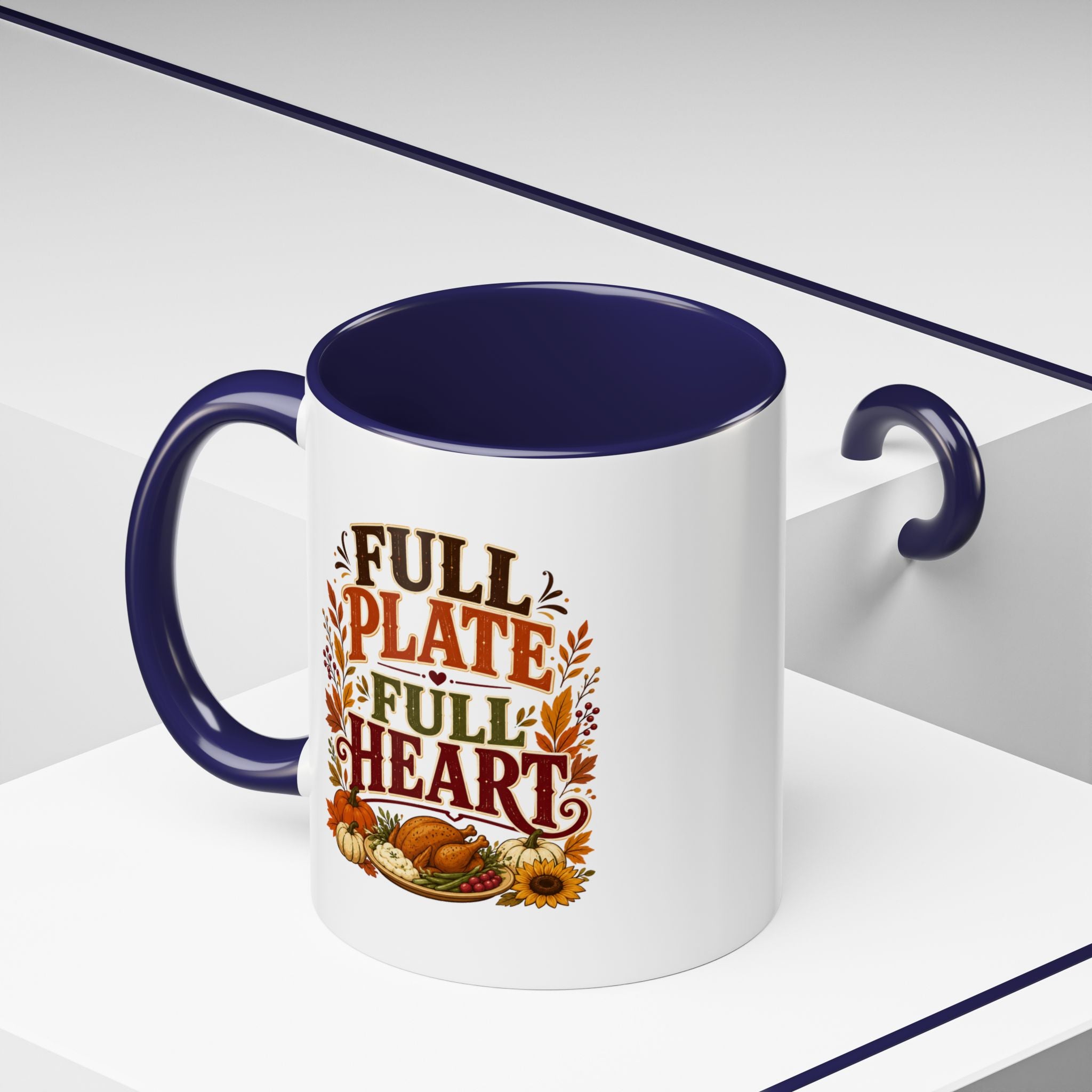 Thanksgiving Mug Full Plate Full Heart Accent Coffee Mug — Fall Thanksgiving Harvest Tea Cup