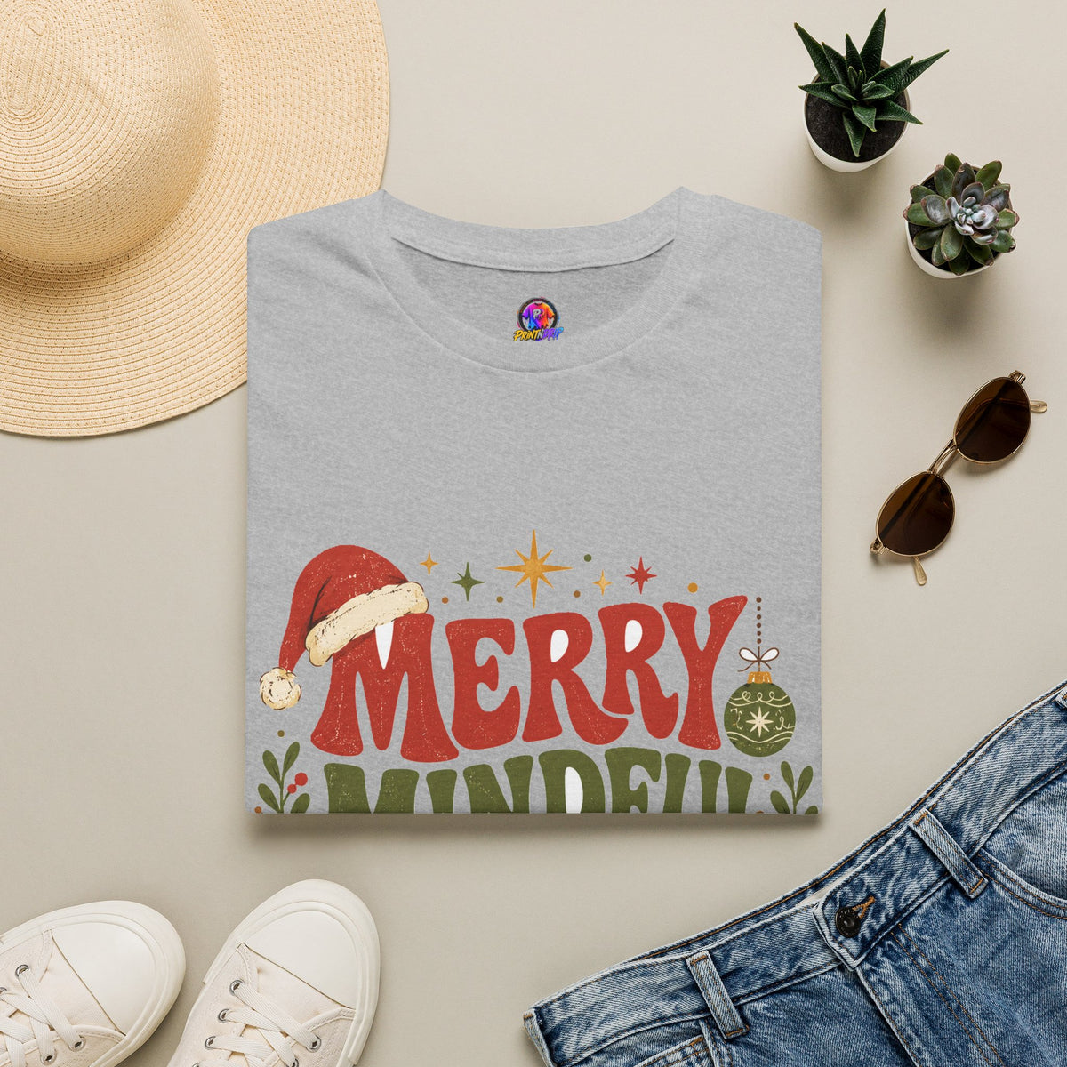Merry Mindful Mood T-Shirt — Cozy Holiday Christmas Graphic Tee