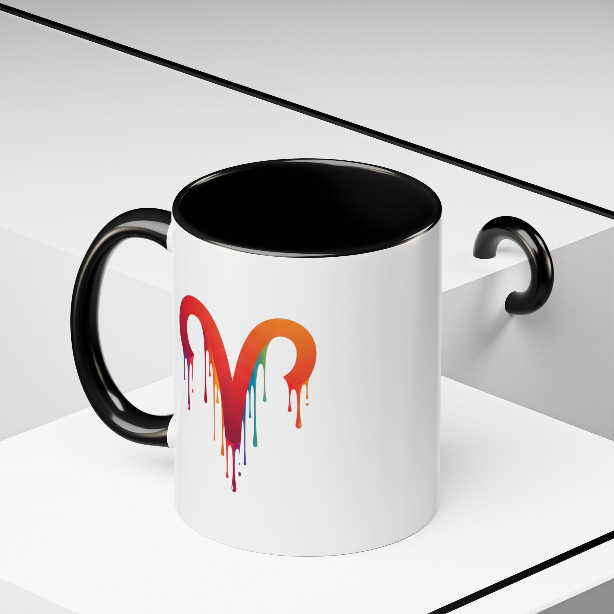 Rainbow Drip Heart Coffee Mug — Colorful Art Accent Mug