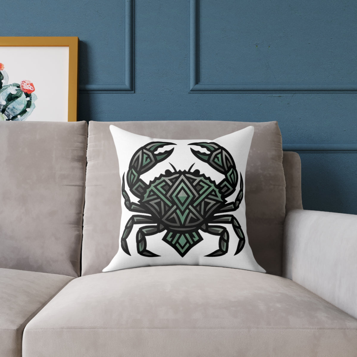 Cancer Zodiac Crab Mandala Square Pillow — Geometric Beach Decor Cushion