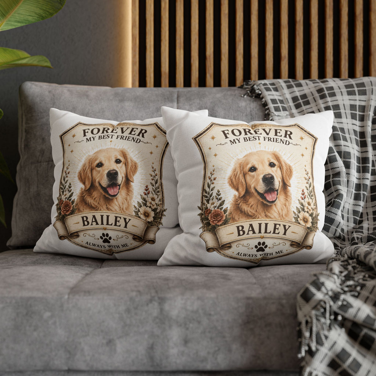 Milo Bailey Dog Dad Mom Forever My Best Friend Personalized Dog Pillowcase — Custom Pet Name Golden Retriever Memorial
