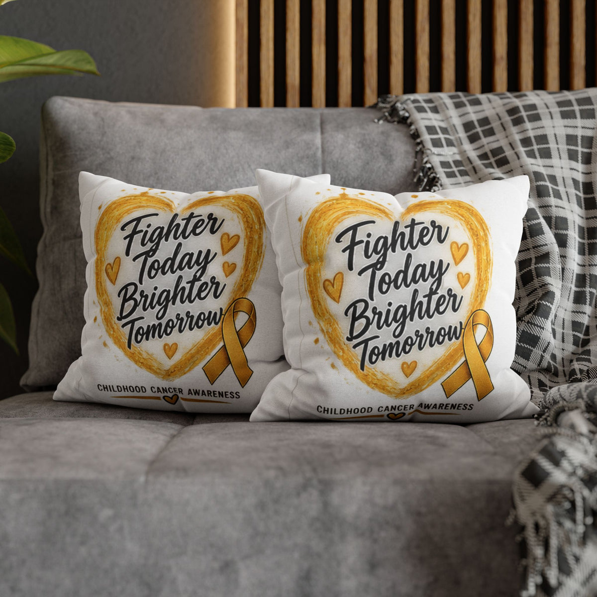 Childhood Cancer Awareness Pillowcase — "Fighter Today Brighter Tomorrow" Gold Ribbon