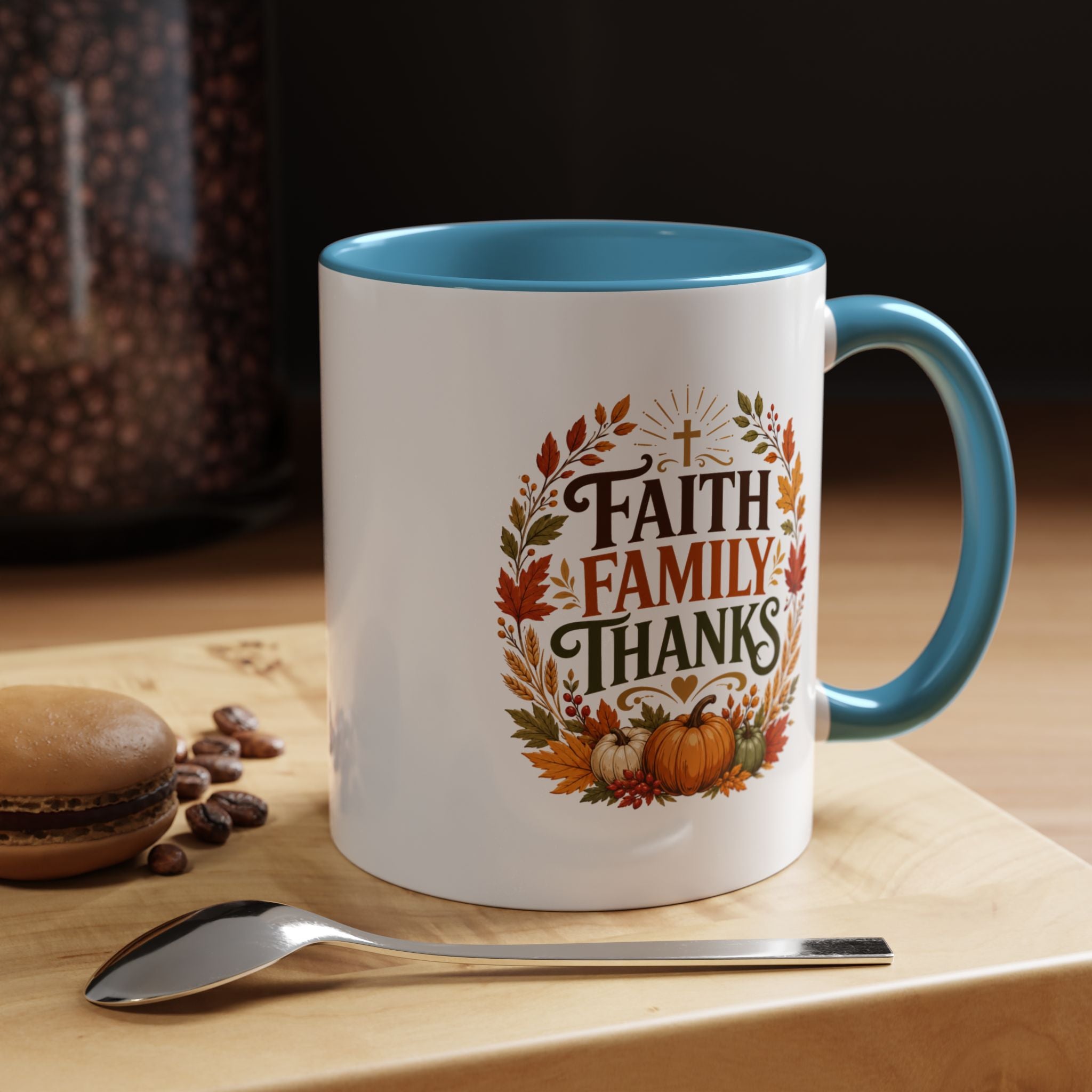 Thanksgiving Mug Faith Family Thanks Accent Coffee Mug — Thanksgiving Pumpkin Fall Leaves
