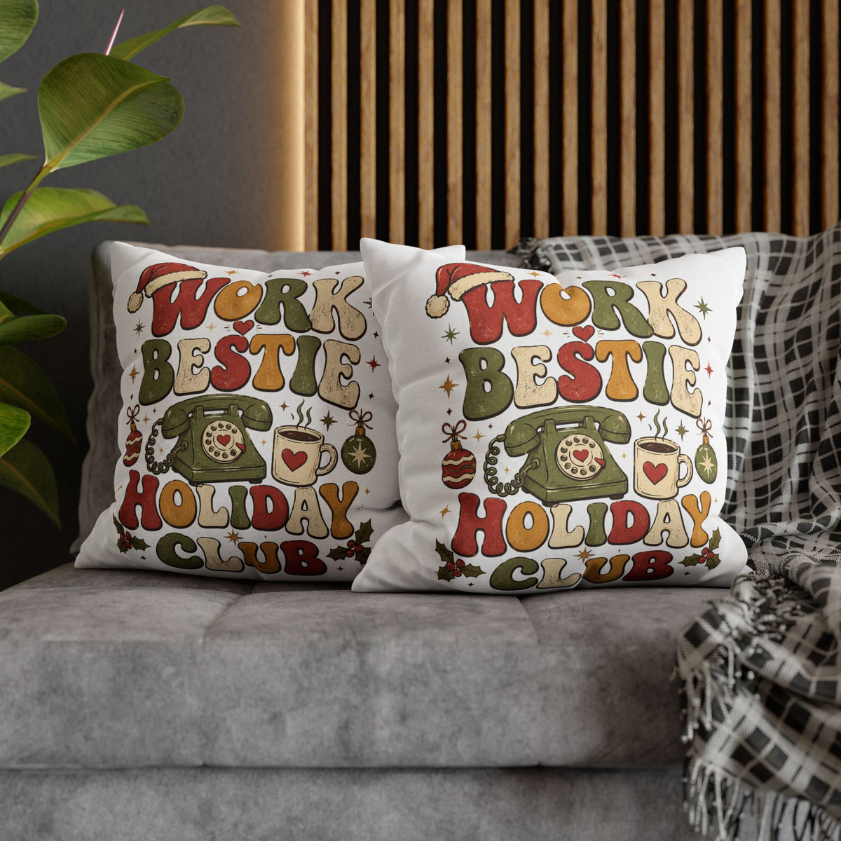 Holiday Work Bestie Pillowcase Modern Day Christmas  — Festive Office Friend Decorative Pillow Cover