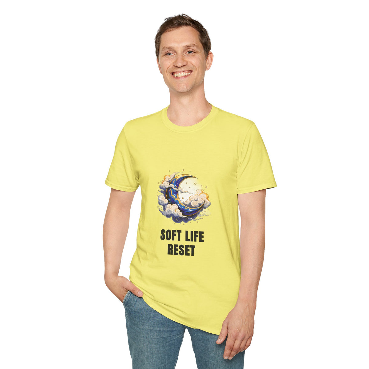 Soft Life Reset T-Shirt — Crescent Moon Cloud Graphic Tee - Trending Now - August 2026