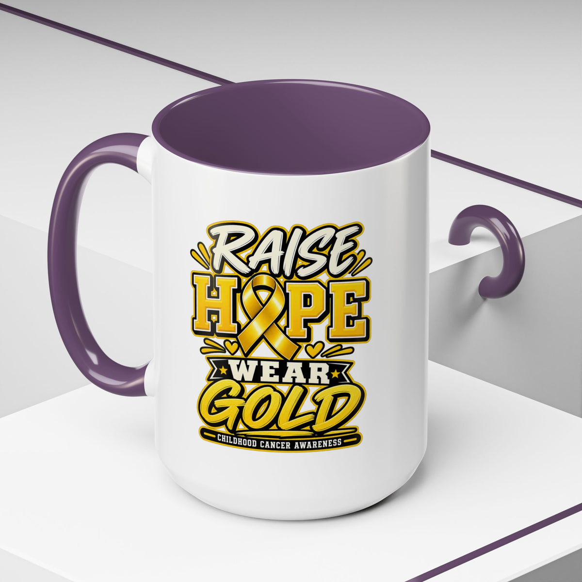 Raise Hope Wear Gold Cancer Awareness Coffee Mug (Accent, 11/15oz)