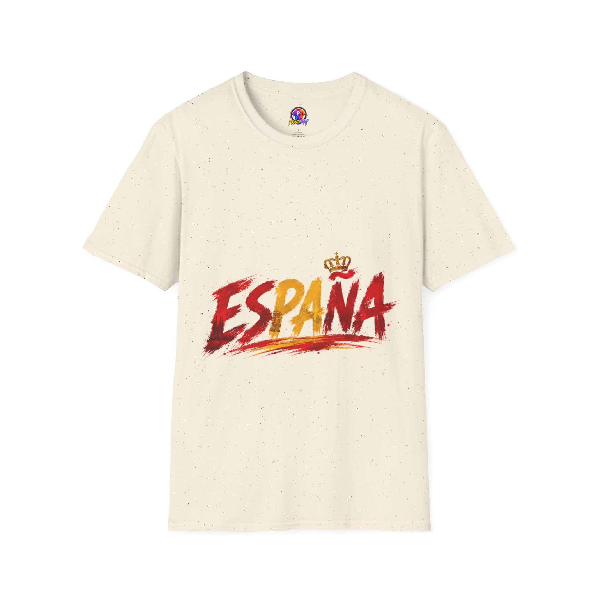 Spain  Graphic T-Shirt — Spanish Flag Brushstroke Design with Crown