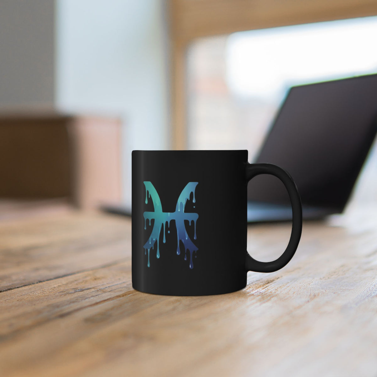 Pisces Zodiac Dripping Pisces Mug — Black Zodiac Coffee Cup