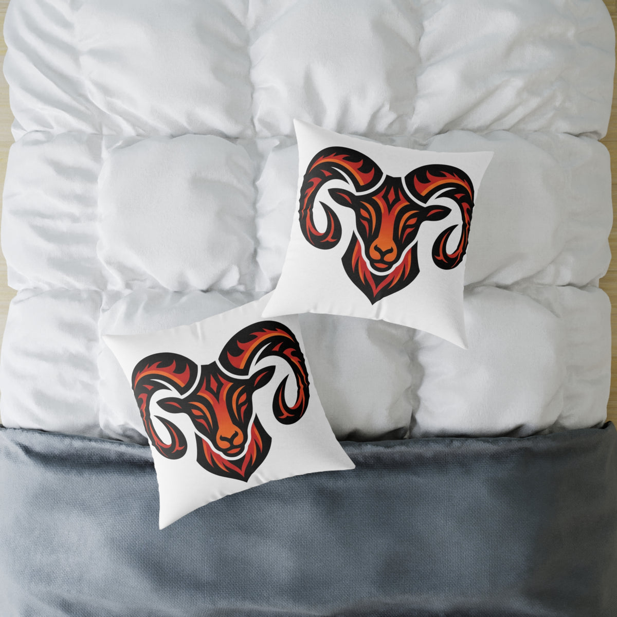 Aries Zodiac Ram Head Throw Pillow — Tribal Flame Goat Design Decorative Cushion