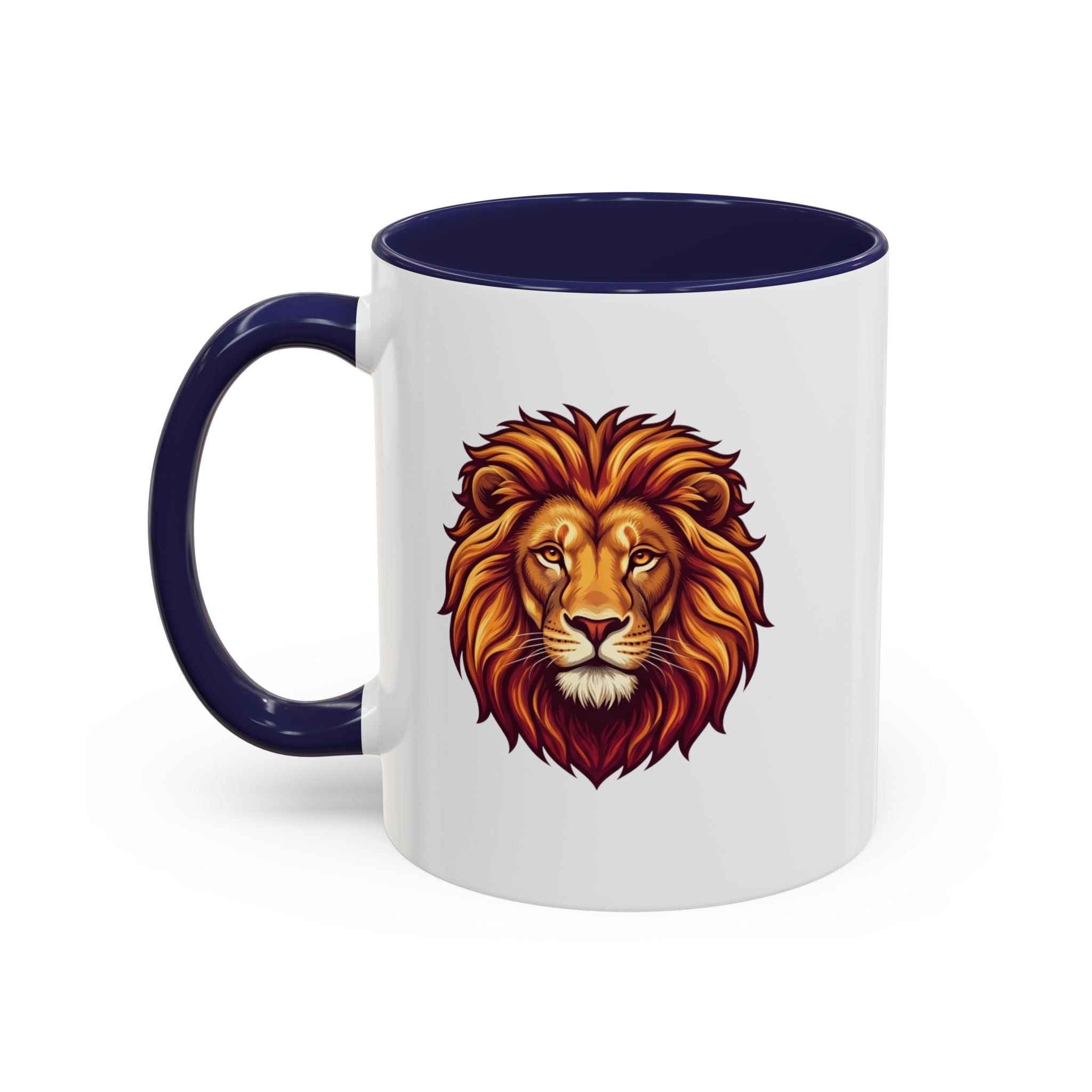 Lion Head Accent Coffee Mug — Bold Tribal Lion Face Design,