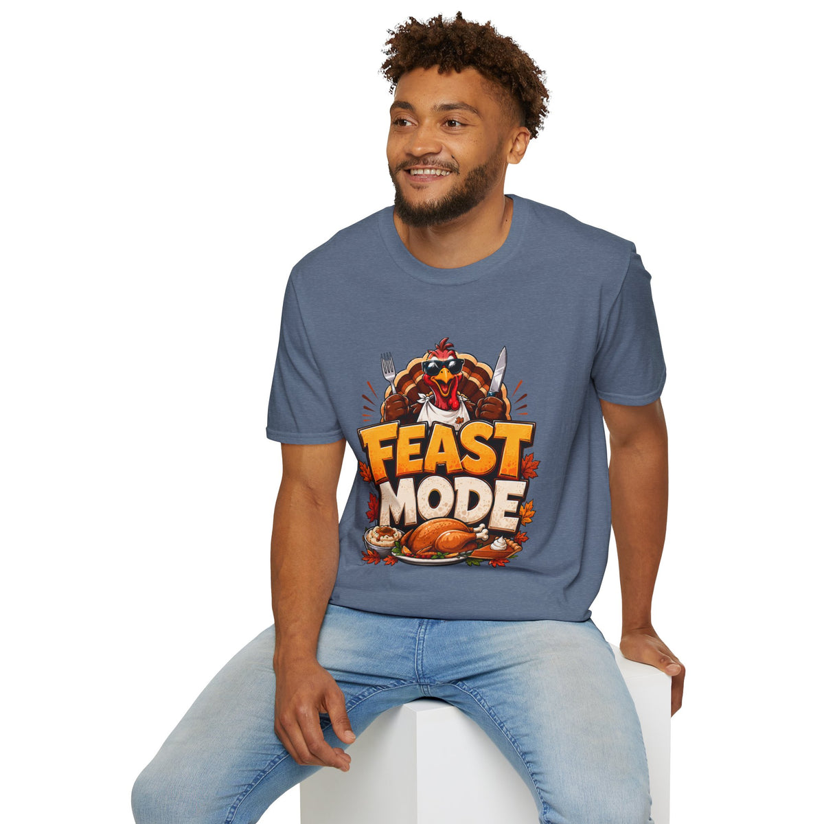 Thanksgiving T-Shirt Feast Mode T-Shirt — Funny Thanksgiving Turkey Graphic Tee