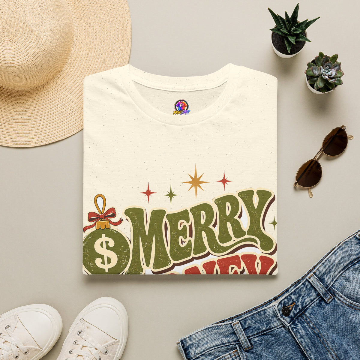 Merry Money Mood T‑Shirt — Retro Holiday Graphic Tee