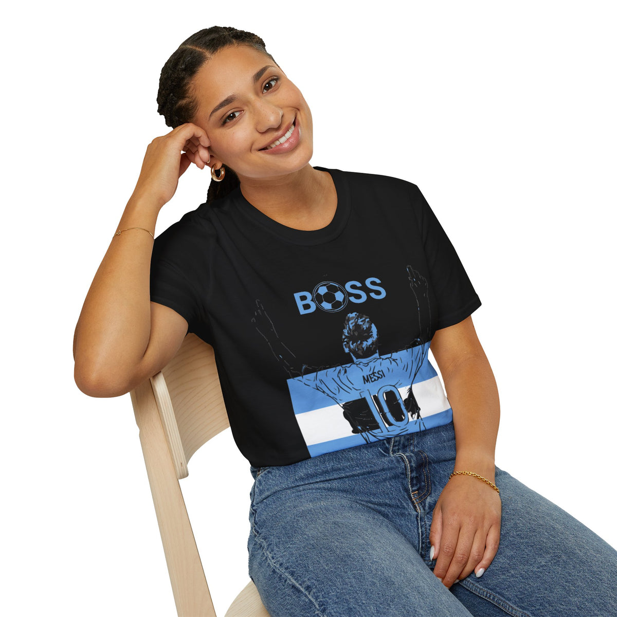 Soccer Boss T‑Shirt — 'BOSS' Striped Football Player Graphic Tee