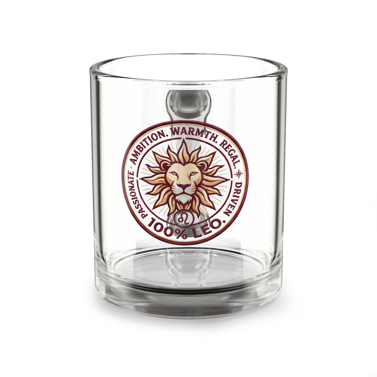 Leo Zodiac Glass Mug — 10oz Lion Horoscope Coffee Cup (Passionate, Ambitious, Regal)