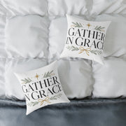 Christmas Gather in Grace Holiday Pillow - Square Poly Canvas Throw Pillow